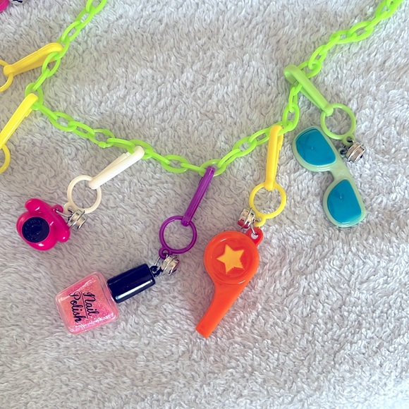 Retro 80s Style Bell Plastic Charm necklace with charms. Collection - Picture 3 of 4